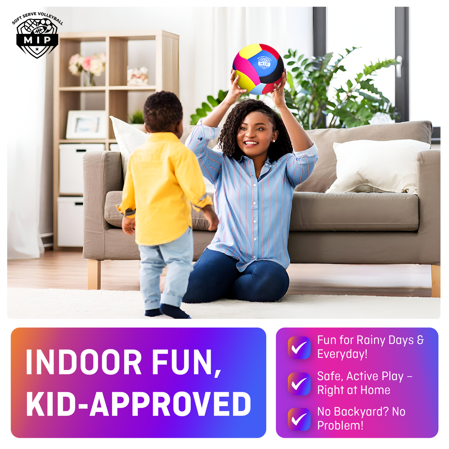 SoftServe foam-padded indoor volleyball in vibrant color, ideal for beginner practice in small spaces