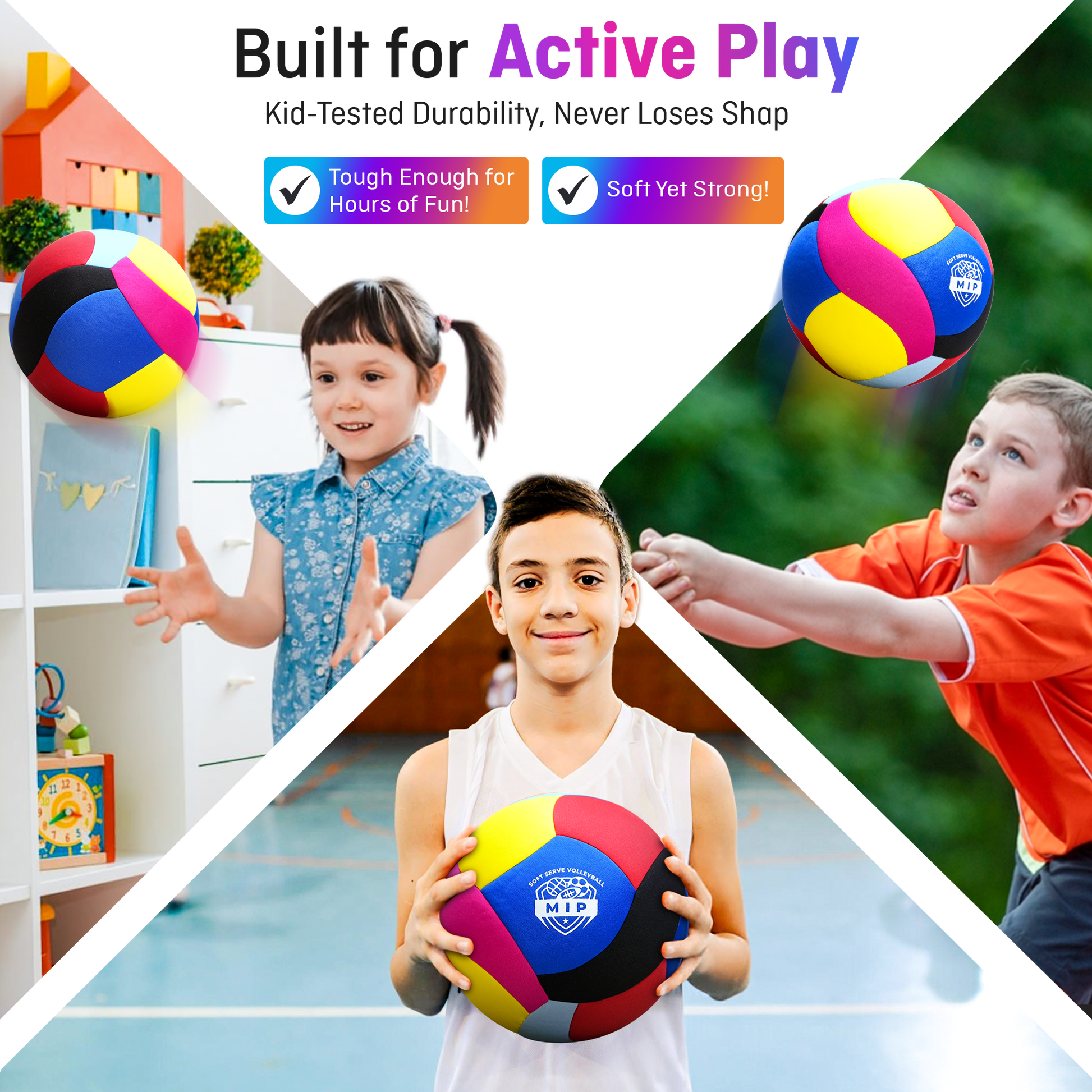 SoftServe foam-padded indoor volleyball in vibrant colors, ideal for practice in apartments and basements.