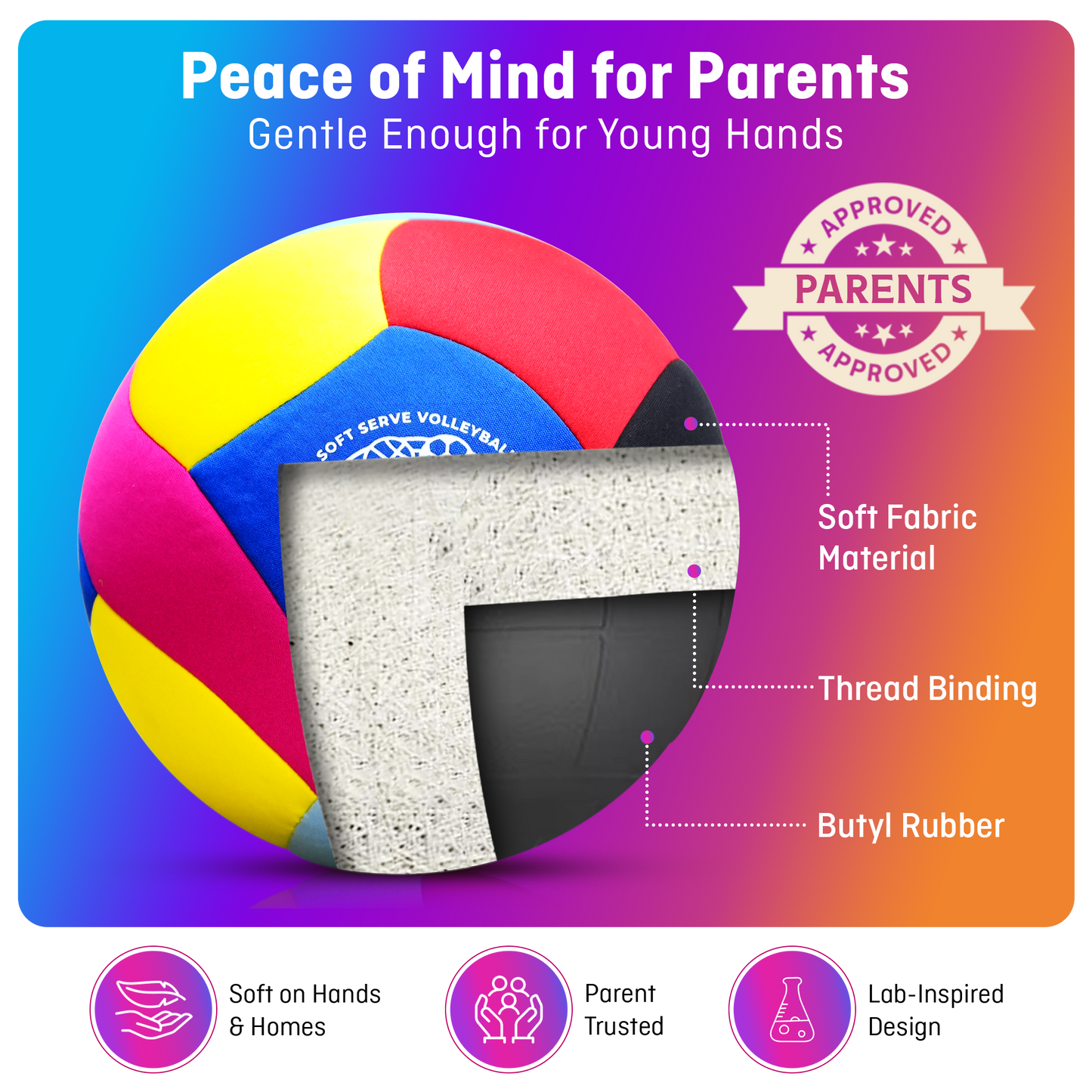 SoftServe foam-padded indoor volleyball in vibrant colors, ideal for beginners and indoor practice settings.