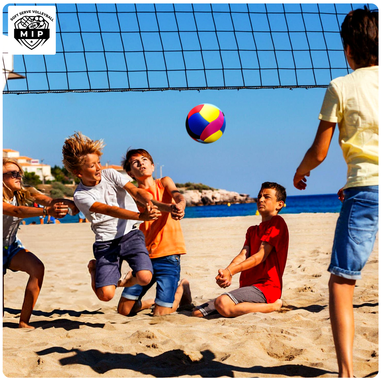 SoftServe foam-padded indoor volleyball in vibrant colors, ideal for practice in apartments or basements.