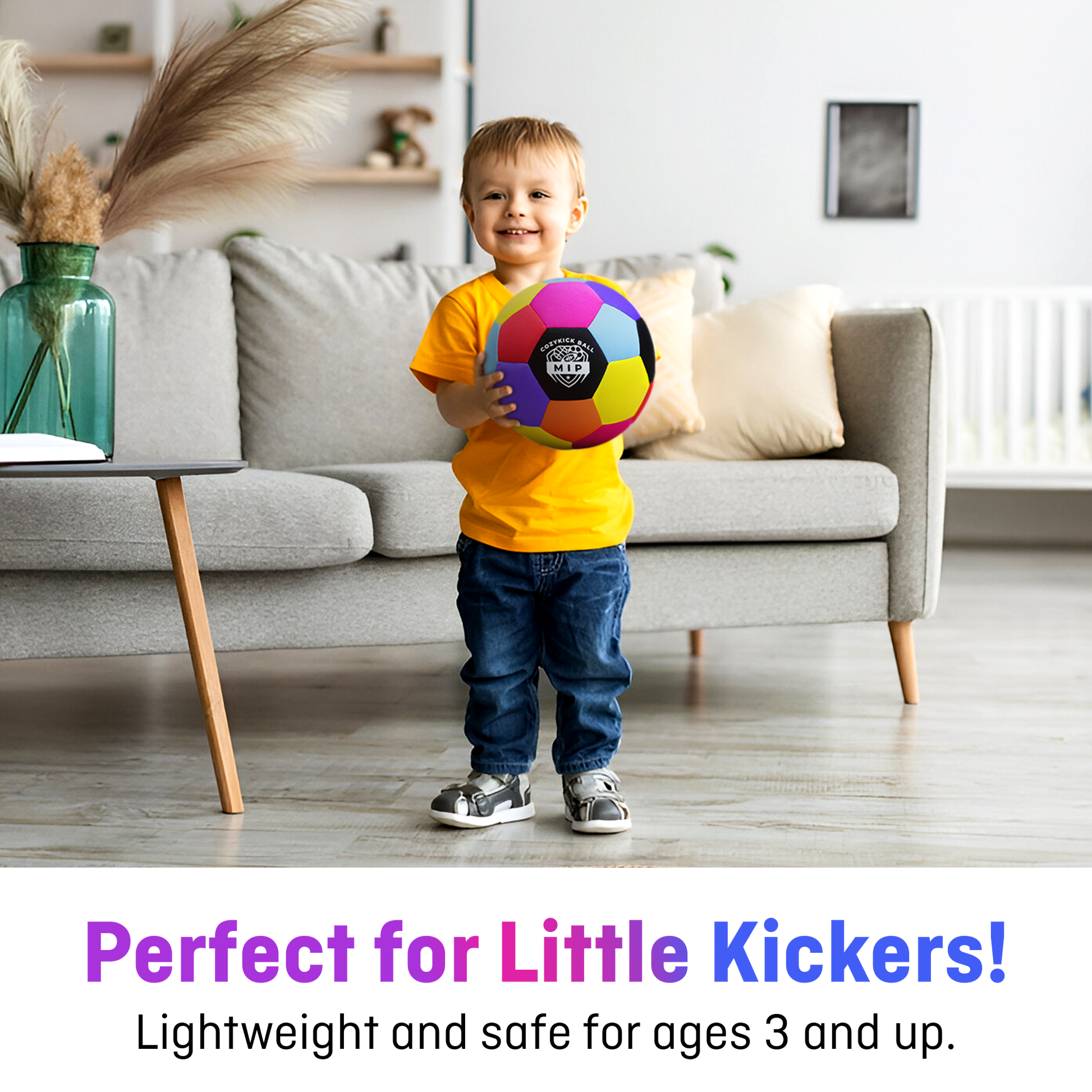 Soft padded microfiber soccer ball with foam core, ideal for indoor play, by MIP Store in vibrant colors