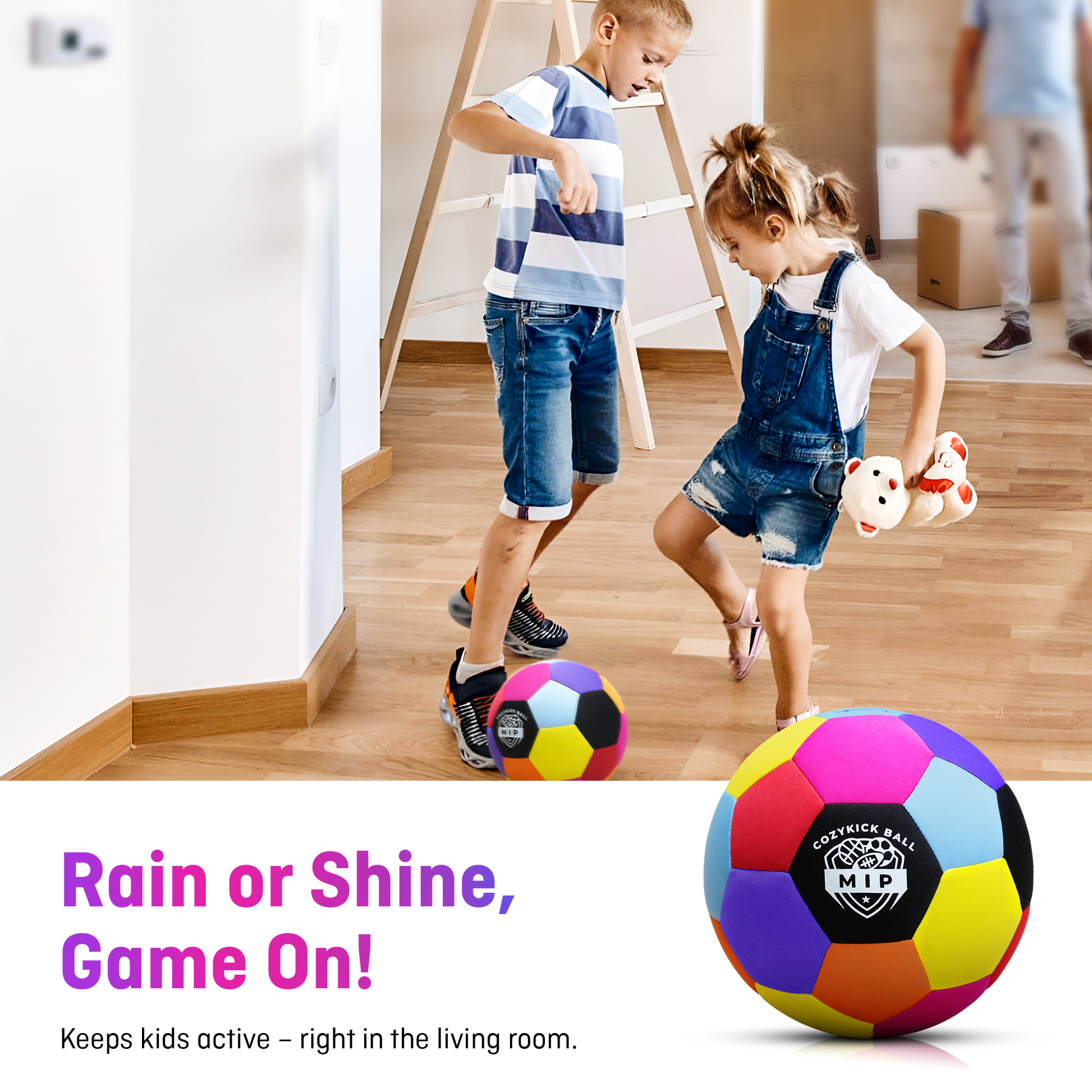Soft padded indoor soccer ball in vibrant colors, made with foam core and microfiber by MIP Store