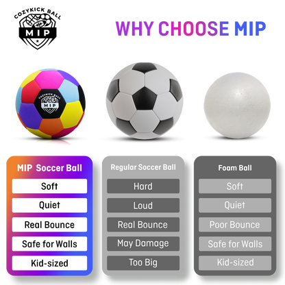 Soft padded microfiber soccer ball with foam core, designed for indoor play, by MIP Store