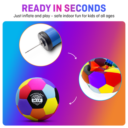 Soft padded indoor soccer ball in vibrant colors with a foam core, by MIP Store, designed for apartment play
