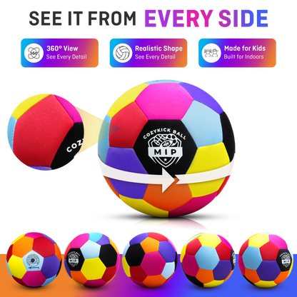 Soft padded indoor soccer ball made of microfiber with foam core, branded CozyKick by MIP Store